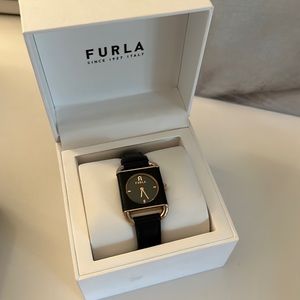 Rose gold and black leather Furla Watch